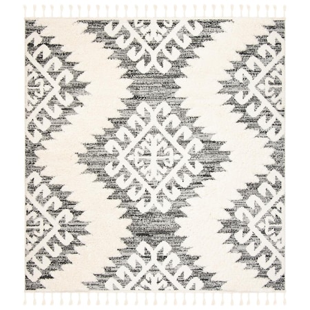 Safavieh 4 x 4 ft. Moroccan Tassel Shag Contemporary Square Rug; Ivory & Grey MTS652F-4SQ